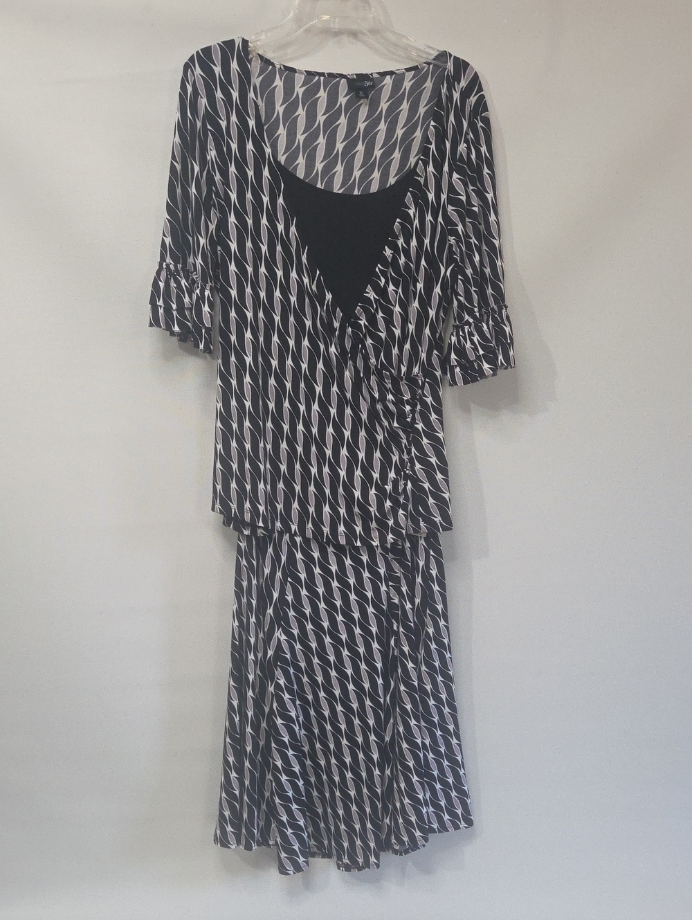 Women's Black & White Printed Top & Mid Length Skirt